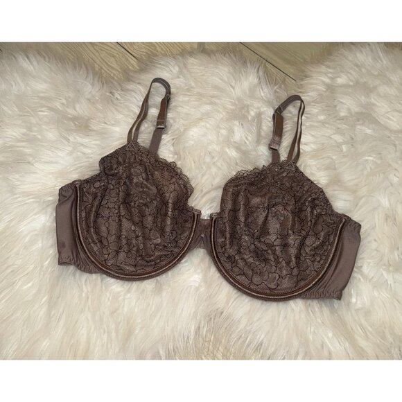 Vassarette 75117 Luxe Lace Bra Unlined Underwire Womens 36C Brown - Picture 1 of 6